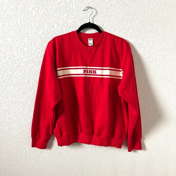 NWT PINK Victoria's Secret Pullover Sweater Size Medium Crew Neck Red and Ivory - Picture 1 of 6